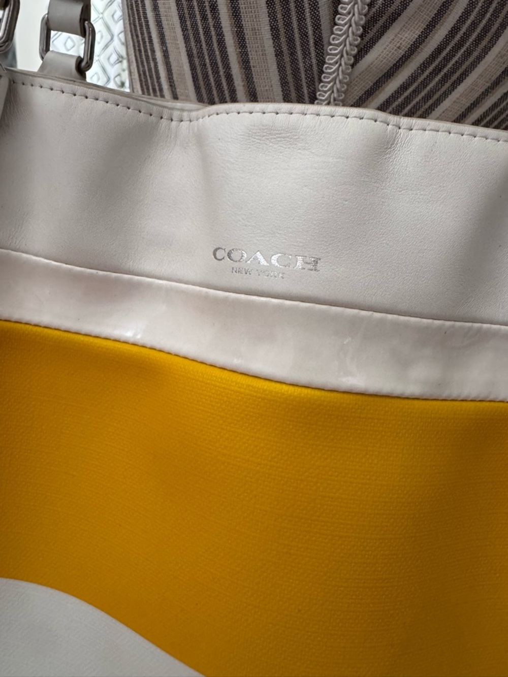 COACH 30511 Sunglow & White STRIPES PVC & Leather Tote Bag - Picture 5 of 11